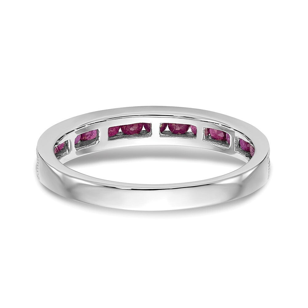 14k White Gold Ruby Complete Channel Band Size 7