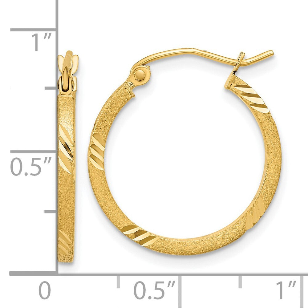14k Yellow Gold Satin Diamond-cut Square Tube Hoop Earrings Gift for Women