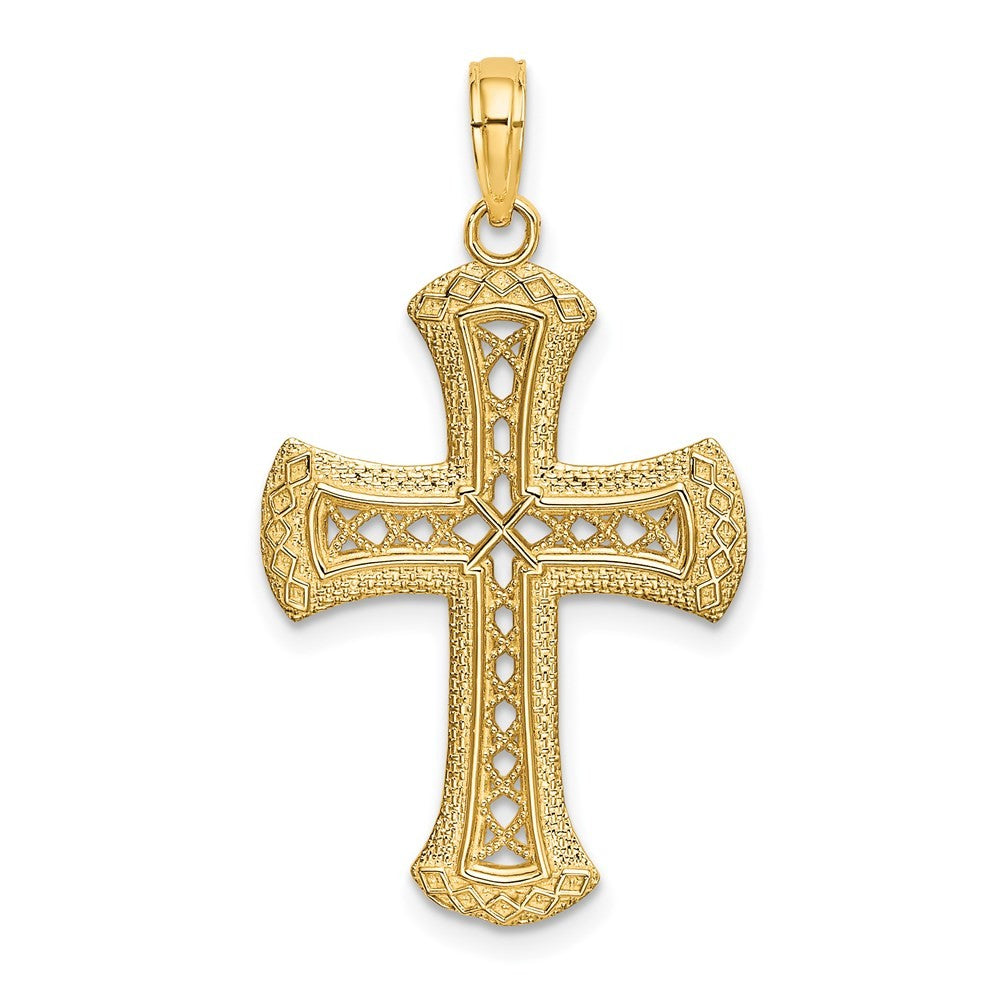 14k Yellow Gold Textured and Cut-Out Cross Charm