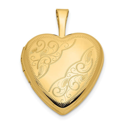 14k Yellow Gold 16mm Leaf and Scroll Heart Locket Pendant for Women