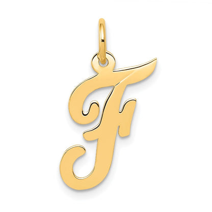 14k Yellow Gold Medium Script Letter F Initial Charm Pendant for Women