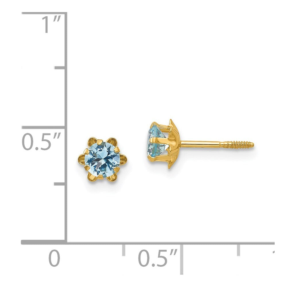 14k Yellow Gold 4mm Cubic Zirconia Birthstone (Mar) Screwback Stud Earrings