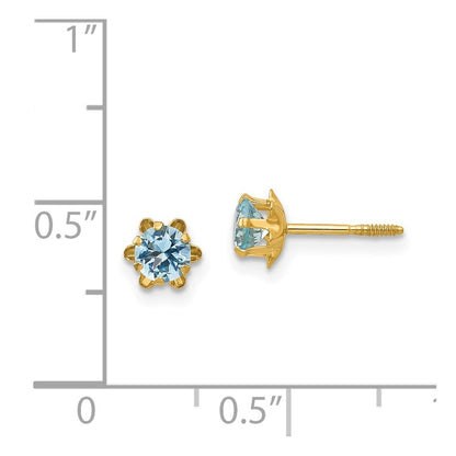 14k Yellow Gold 4mm Cubic Zirconia Birthstone (Mar) Screwback Stud Earrings