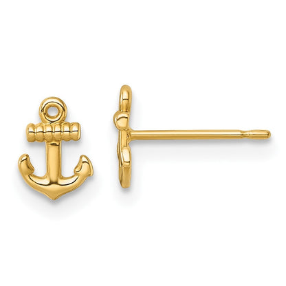 14k Yellow Gold Polished Anchor Stud Earrings Gift for Women