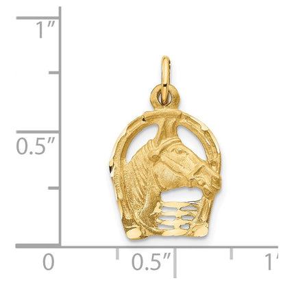 14k Yellow Gold Diamond-cut Horse Head in Horseshoe Charm Pendant