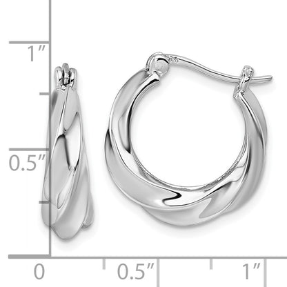 Sterling Silver Rhodium-plated  6mm x 19mm Graduated Twisted Hoop Earrings