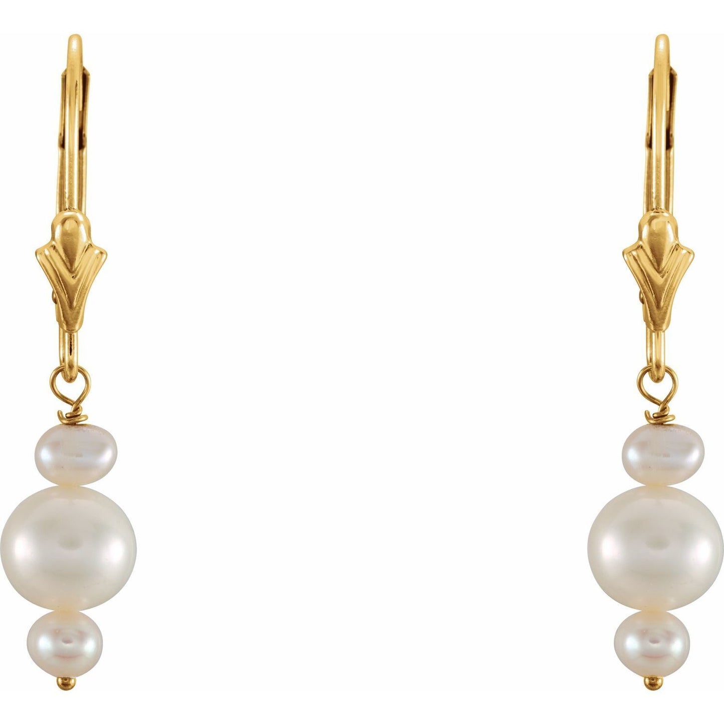 Gift for Mothers 14k Yellow Gold Cultured White Freshwater Pearl Stud Earrings