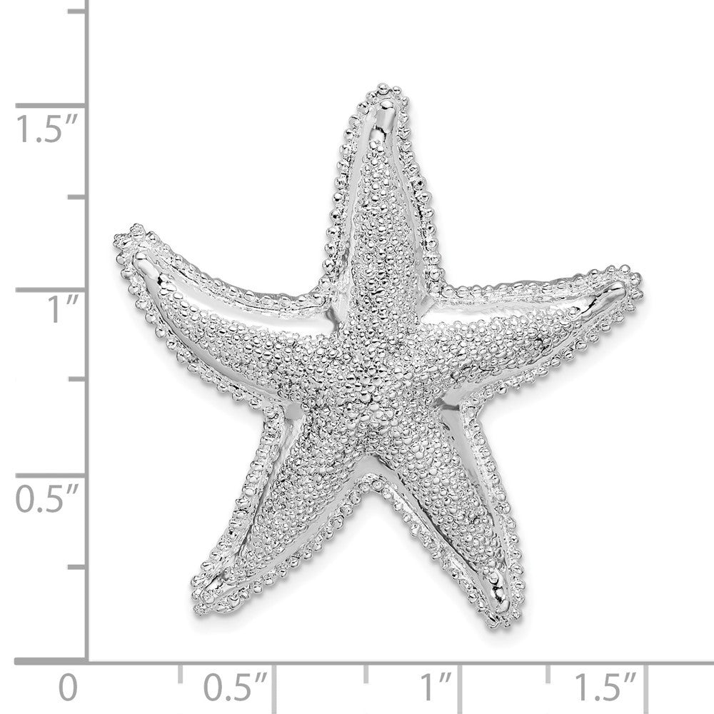 Sterling Silver Rhodium-Plated Polished and Textured Starfish Slide