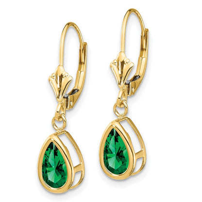 14k Yellow Gold 8x5mm Pear Mount St. Helens Dangle Earrings Leverback