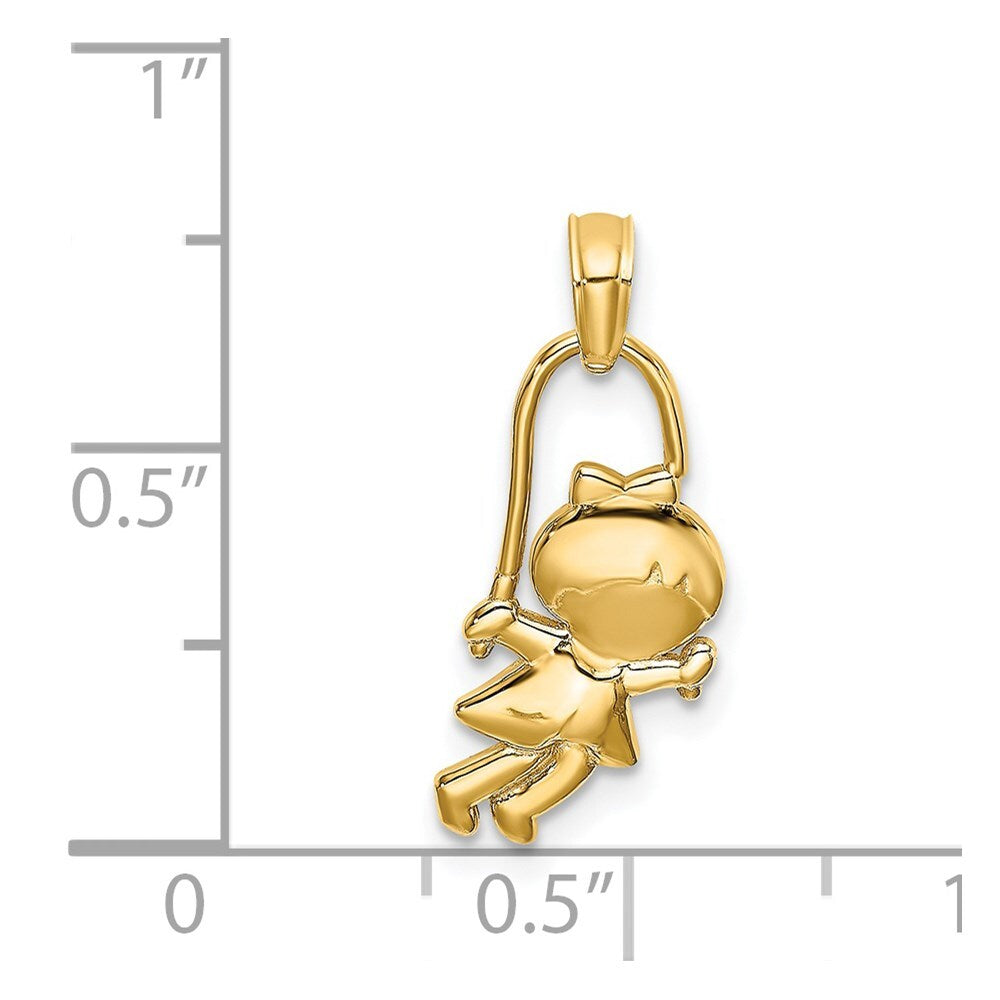 14k Yellow Gold Girl with Jump Rope Charm Pendant for Women