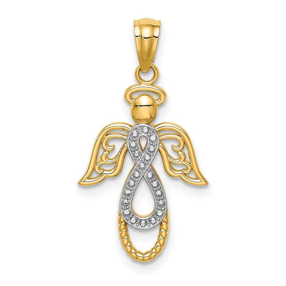 14k Yellow Gold Rhodium Infinity Angel Pendant for Women