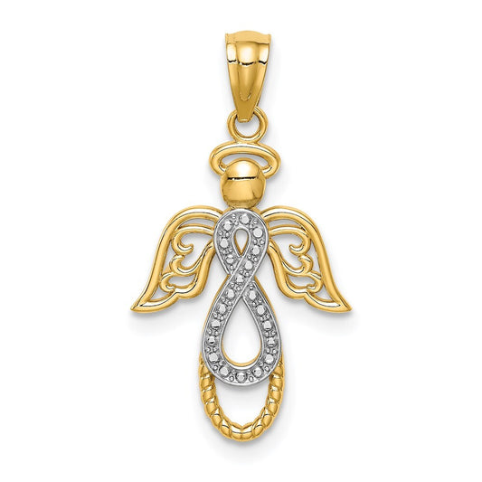 14k Yellow Gold Rhodium Infinity Angel Pendant for Women
