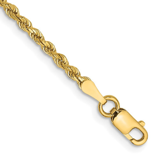 14k Yellow Gold 8 inch 2mm Diamond-cut Rope Chain Bracelet