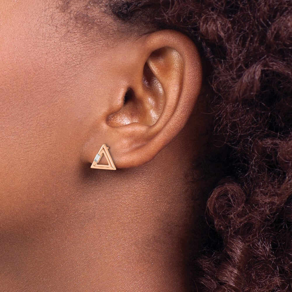 14k Rose Gold Polished Triangle Diamond Stud Earrings