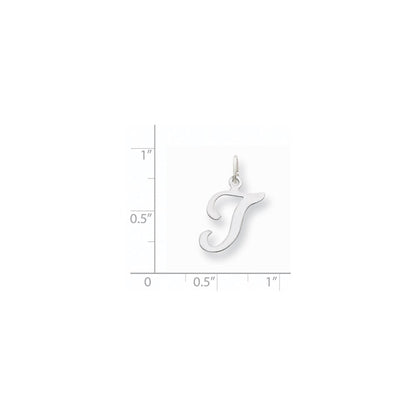 14k White Gold Script Letter T Initial Charm Pendant for Women