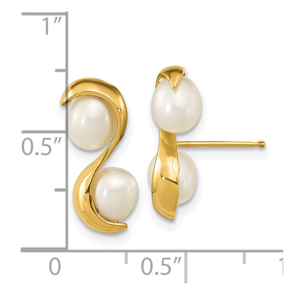 14k Yellow Gold 4-5mm White Rice Freshwater Cultured Pearl Stud Earrings