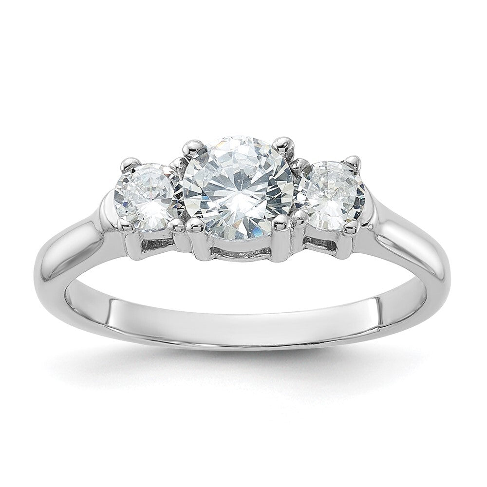 Sterling Silver Rhodium-plated Three Cubic Zirconia Ring Size 7