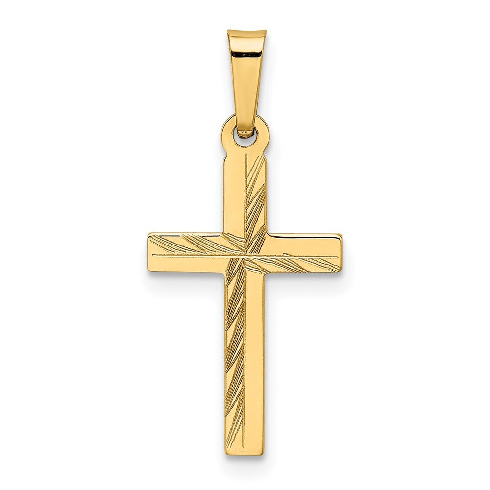 14k Yellow Gold Diamond-cut Small Hollow Cross Pendant for Women