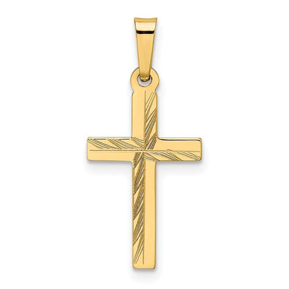 14k Yellow Gold Diamond-cut Small Hollow Cross Pendant for Women