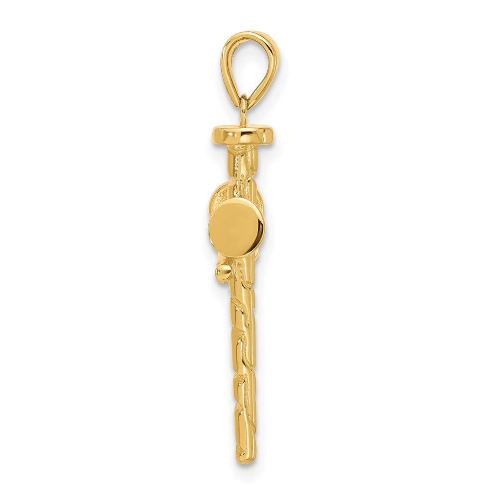 14k Yellow Gold Polished and Textured Nails Cross Pendant