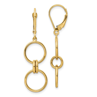 14k Yellow Gold Circle Drop Dangle Earrings