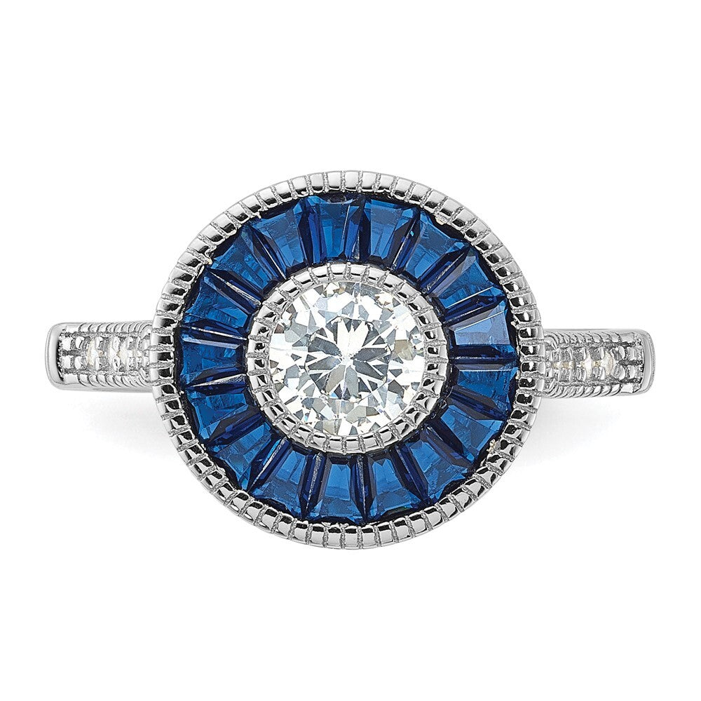 Sterling Silver Rhodium-plated Blue Spinel and Cubic Zirconia Ring SZ 6