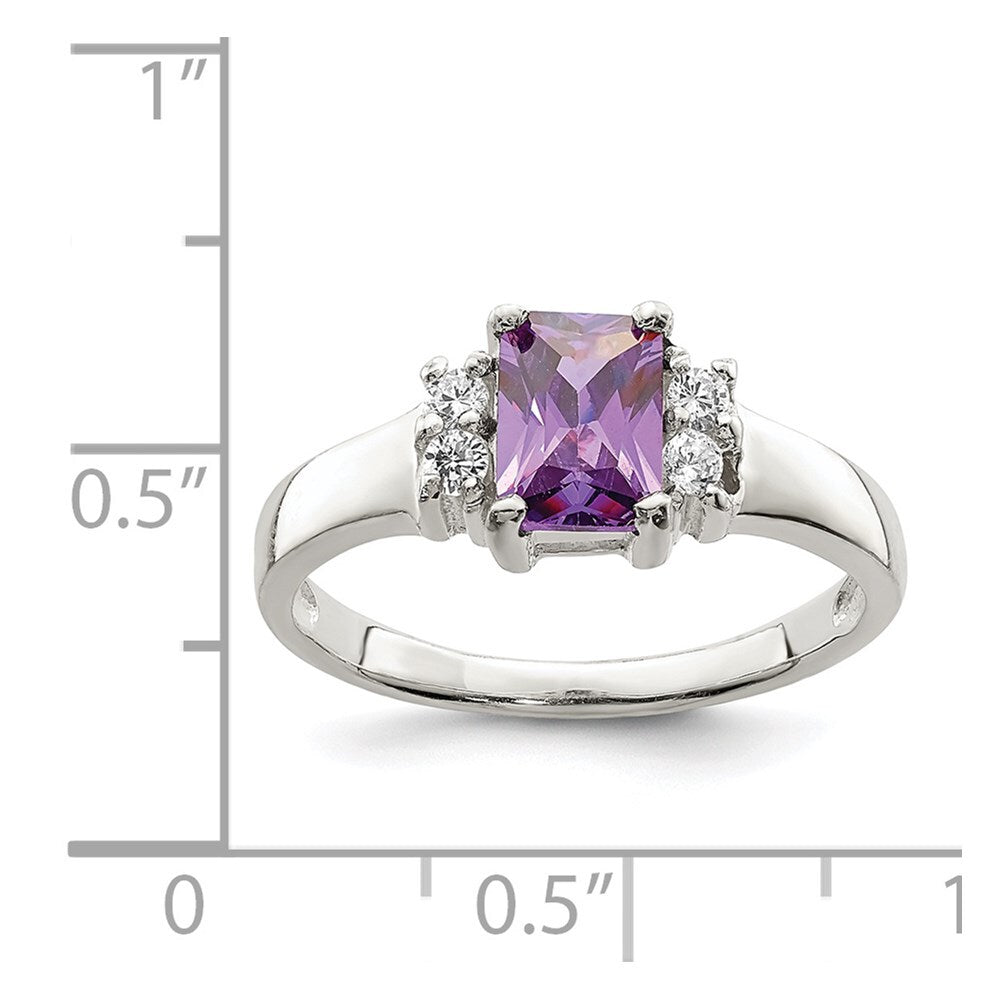 Sterling Silver Purple & White Cubic Zirconia Ring Size 6