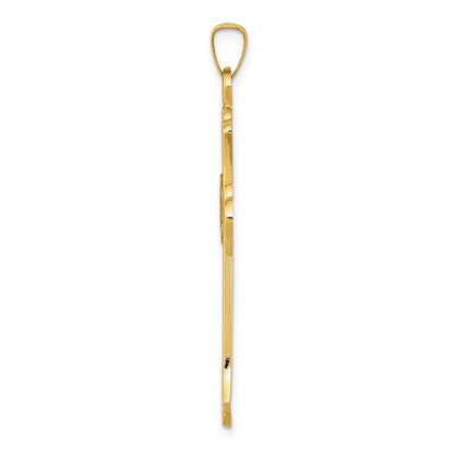 14k Yellow Gold Textured and Polished Fleur de lis Cross Pendant