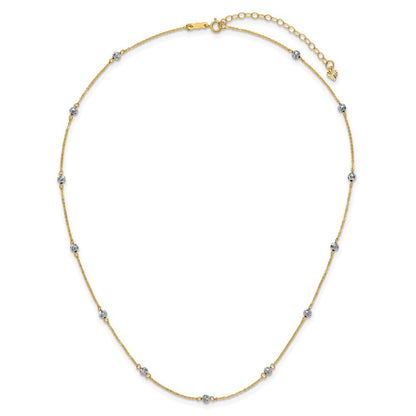 14K Two-tone Gold Diamond-Cut Beads w/ 2in Ext Necklace