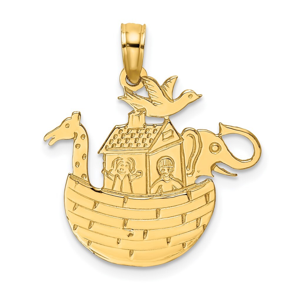 14k Yellow Gold Engraved Flat Noah's Ark Charm Pendant for Women