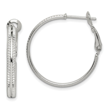 Sterling Silver Milgrain 2.25x25mm Omega Back Round Hoop Earrings