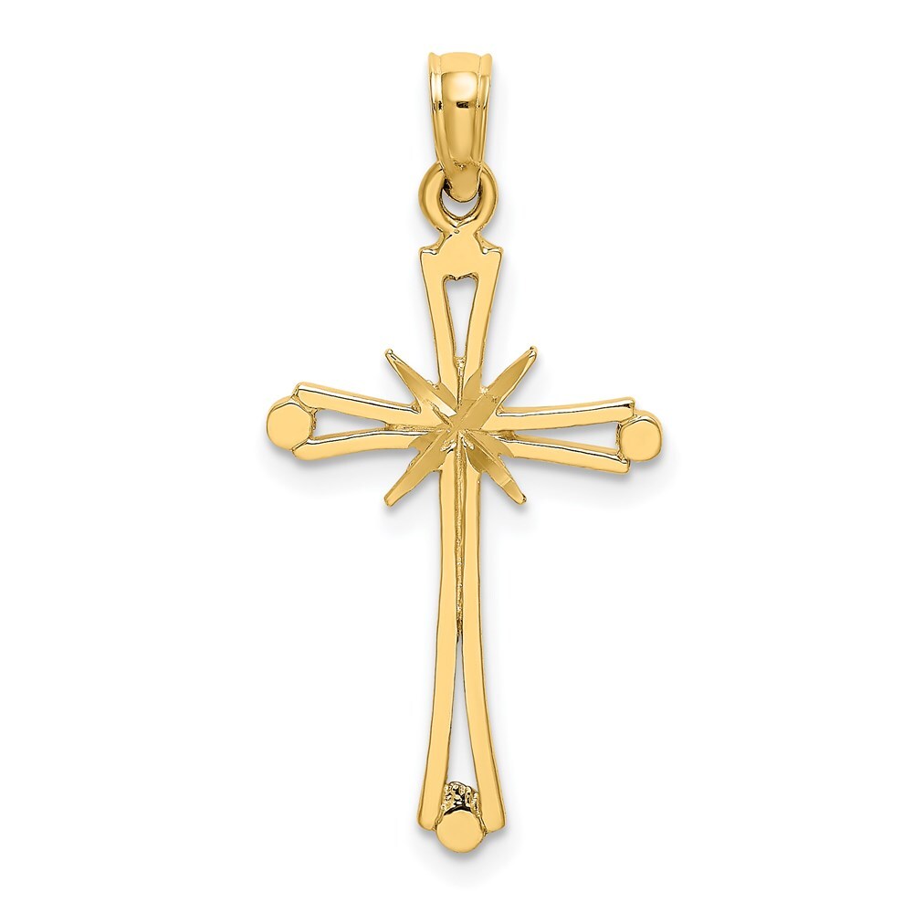 14k Yellow Gold Diamond-Cut  X-Center On Cross Charm Pendant for Women