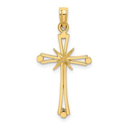 14k Yellow Gold Diamond-Cut  X-Center On Cross Charm Pendant for Women