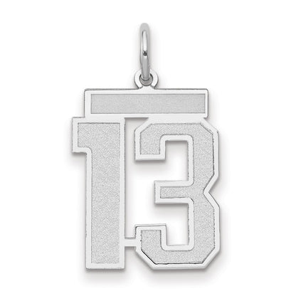 14k White Gold Medium Satin Number 13 Charm Pendant