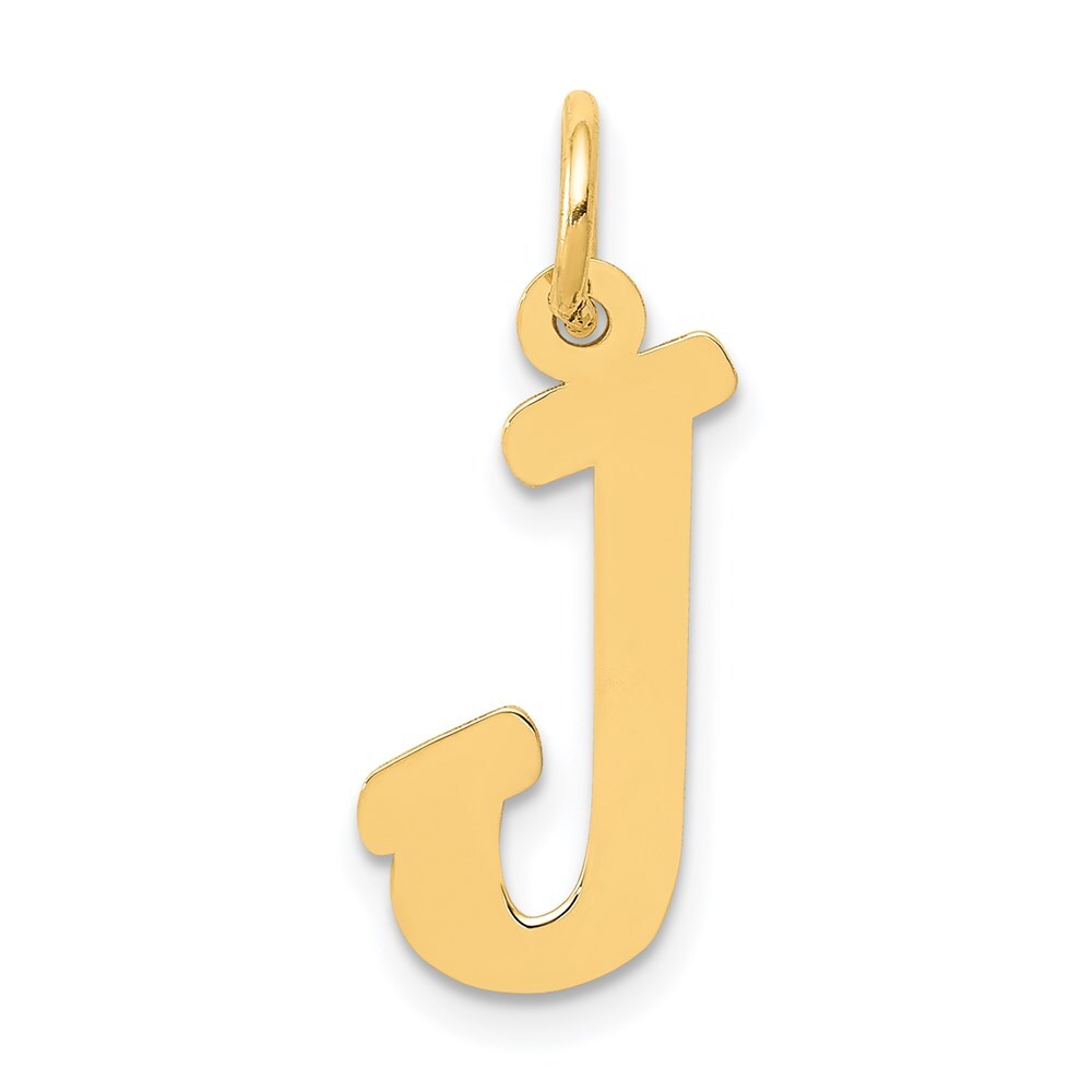 14k Yellow Gold Medium Script Letter J Initial Charm Pendant for Women