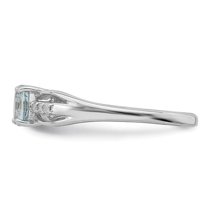 Sterling Silver Rhod-plated Diamond Aquamarine Ring Size 6