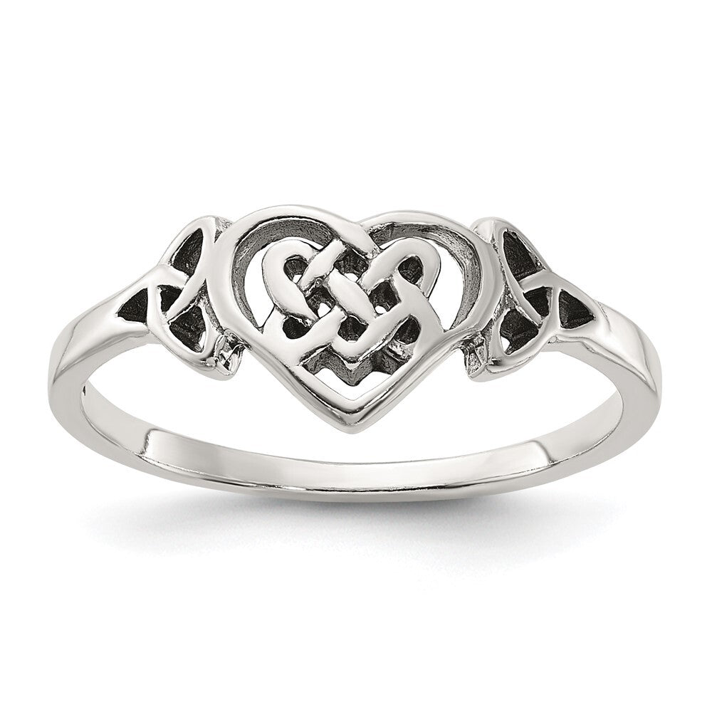 Sterling Silver Antiqued Heart with Celtic Knot Ring Size 8