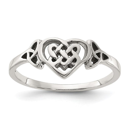 Sterling Silver Antiqued Heart with Celtic Knot Ring Size 8