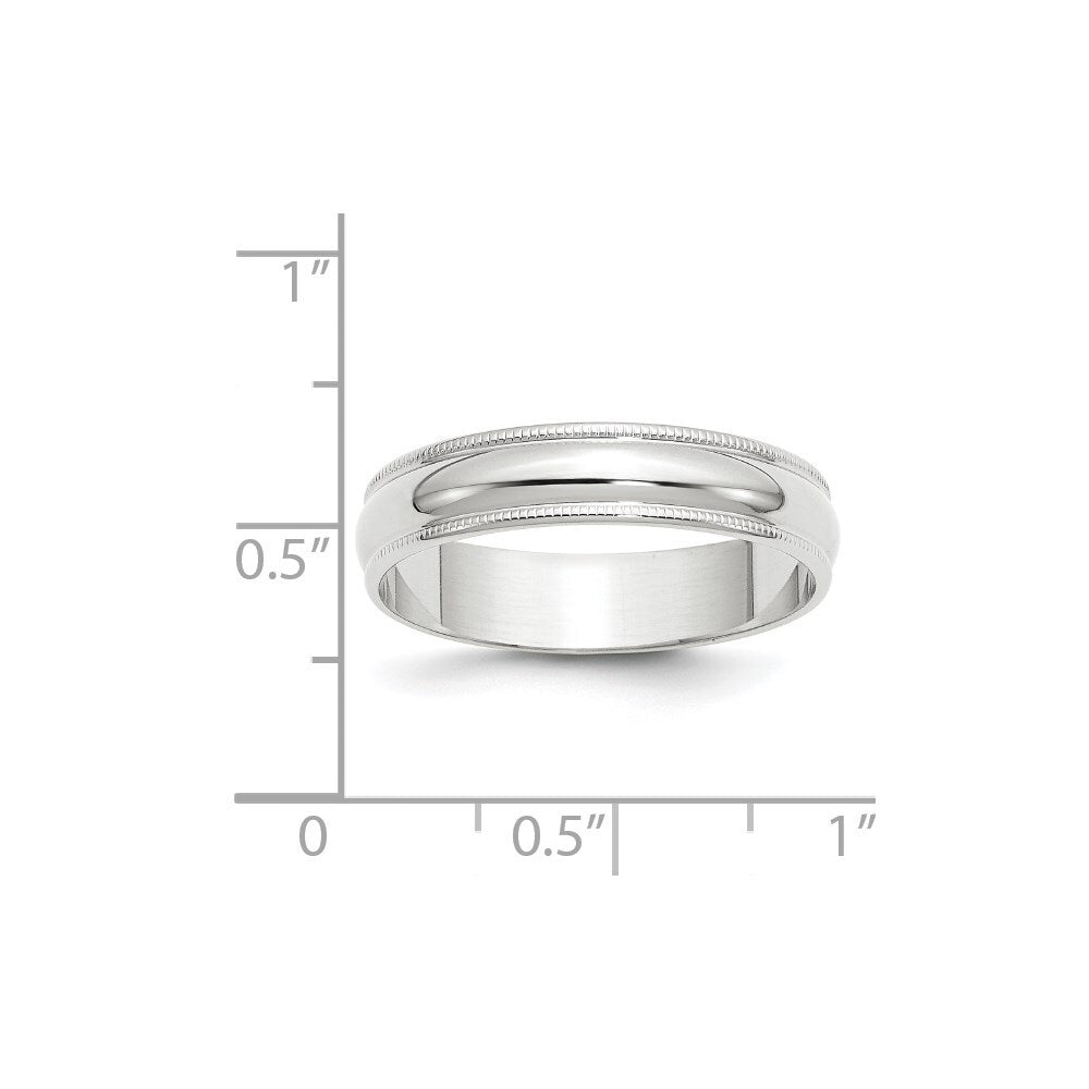 14k White Gold 5mm Lightweight Milgrain Half Round Wedding Band Size 8
