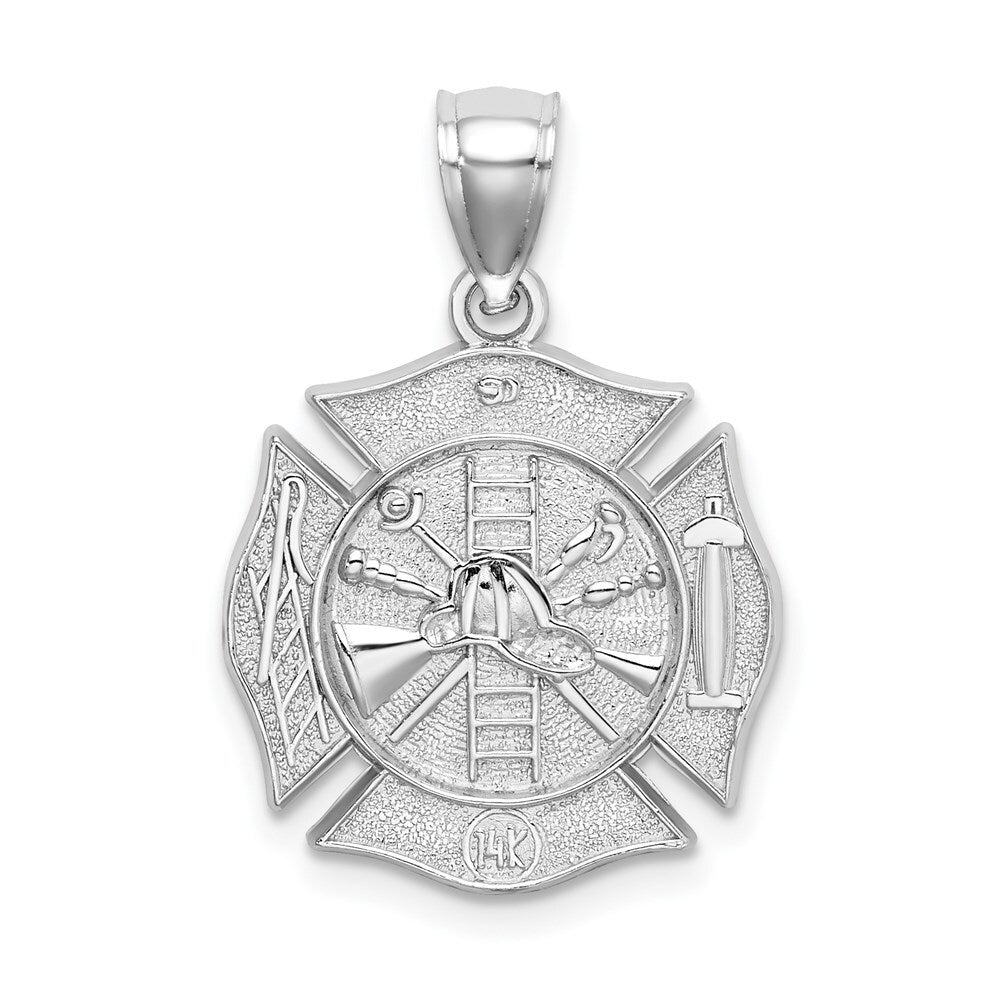 14k White Gold Reversible Fire Department Shield Pendant for Women