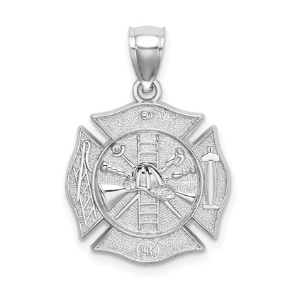 14k White Gold Reversible Fire Department Shield Pendant for Women