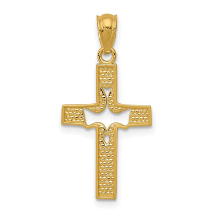 14k Yellow Gold Dove Cross Pendant