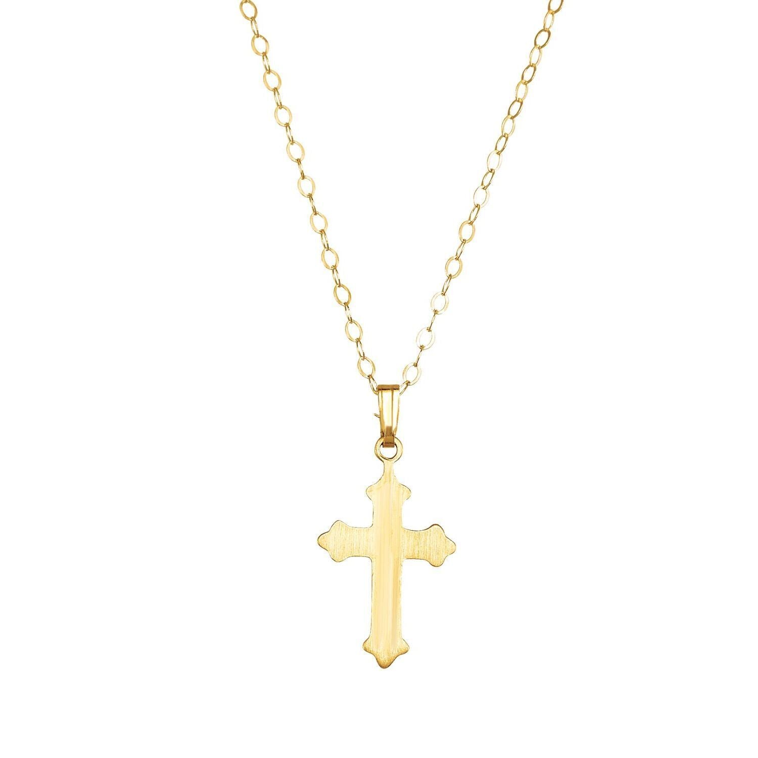 14k Yellow Gold Cross 15" Necklace Fine Jewelry for Women