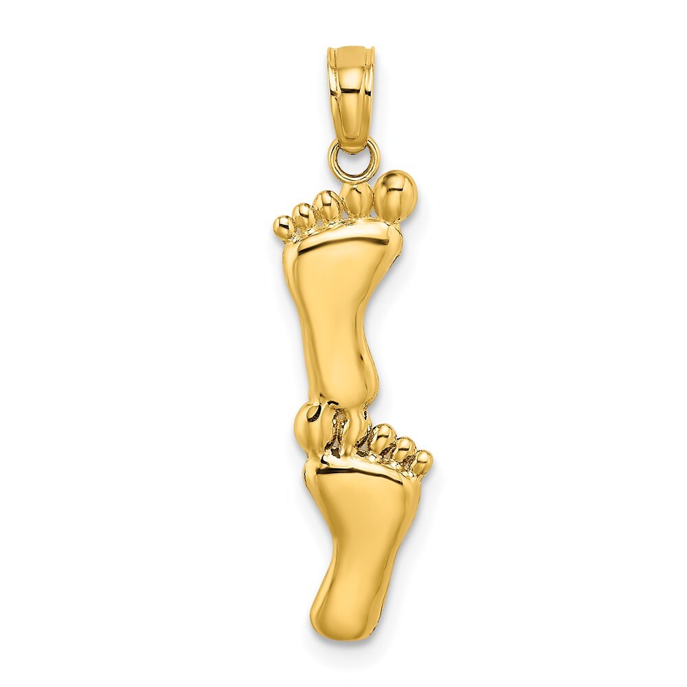 14k Yellow Gold Polished Double Vertical Feet Charm Pendant for Women