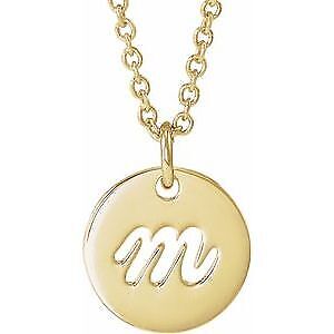 14k Yellow Gold Script Initial M Pendant Necklace 16-18"