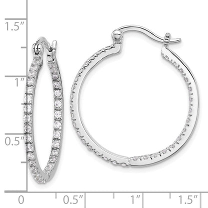 Sterling Silver Rhodium-plated Cubic Zirconia IN/OUT Hoop Earrings