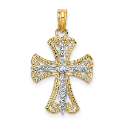 14k Yellow Gold W/ Rhodium Textured Cross Charm