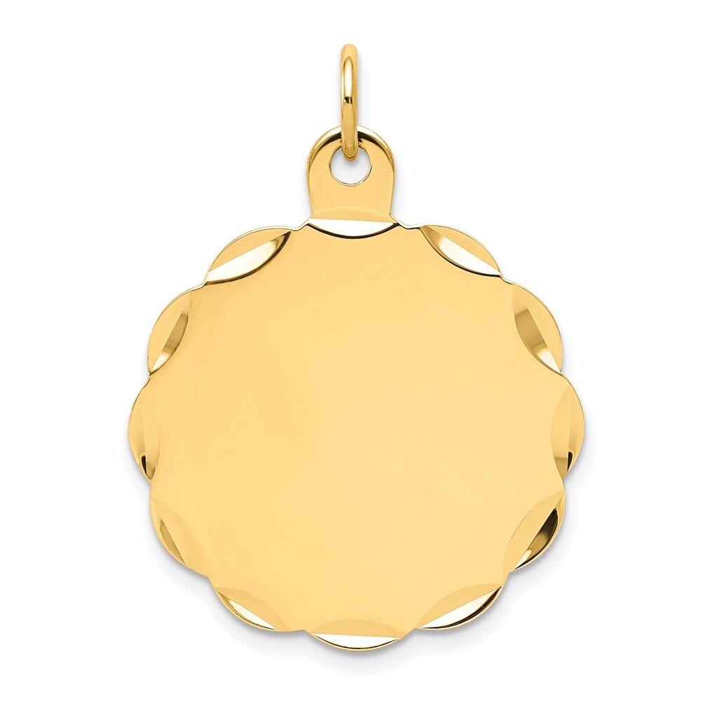 14k Yellow Gold .018 Gauge Engravable Scalloped Disc Charm Pendant for Women