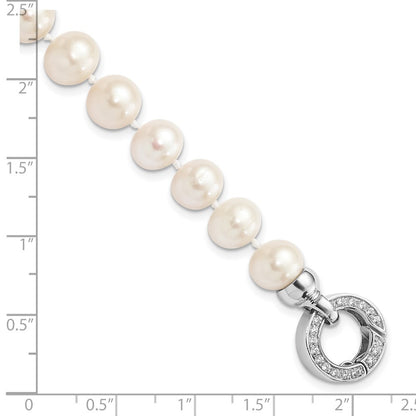Sterling Silver 9-10mm White Near-Round Cultured Pearl &CZ Fancy 7.5" Bracelet