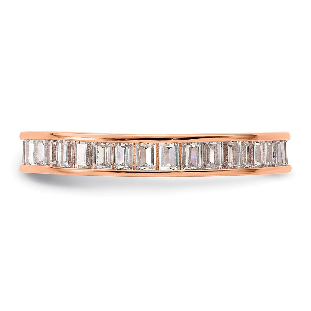 Sterling Silver Polished Rose-tone Channel Set CZ Band Size 7